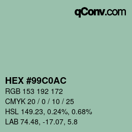 カラーコード: HEX #99C0AC | qconv.com