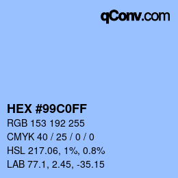 Farbcode: HEX #99C0FF | qconv.com