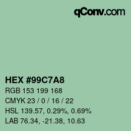 颜色代码: HEX #99C7A8 | qconv.com