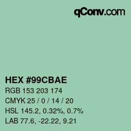 カラーコード: HEX #99CBAE | qconv.com