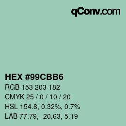 カラーコード: HEX #99CBB6 | qconv.com