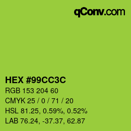 Color code: HEX #99CC3C | qconv.com