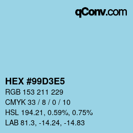 カラーコード: HEX #99D3E5 | qconv.com