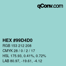 カラーコード: HEX #99D4D0 | qconv.com