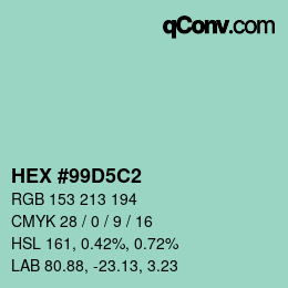 カラーコード: HEX #99D5C2 | qconv.com
