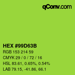 Color code: HEX #99D63B | qconv.com