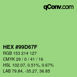 Color code: HEX #99D67F | qconv.com