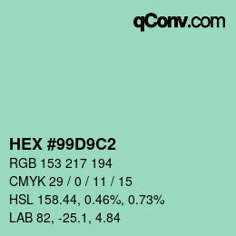 カラーコード: HEX #99D9C2 | qconv.com
