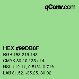颜色代码: HEX #99DB8F | qconv.com