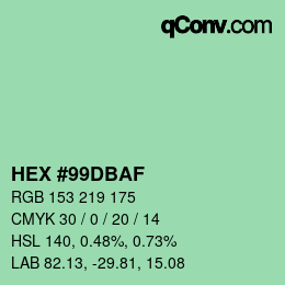 カラーコード: HEX #99DBAF | qconv.com