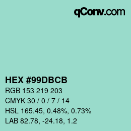 Color code: HEX #99DBCB | qconv.com
