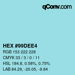 Color code: HEX #99DEE4 | qconv.com