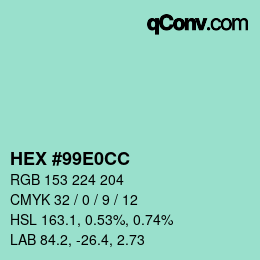 カラーコード: HEX #99E0CC | qconv.com
