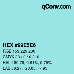 Farbcode: HEX #99E5E6 | qconv.com