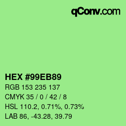 Color code: HEX #99EB89 | qconv.com