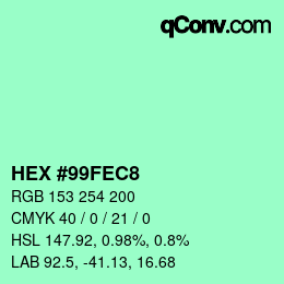 カラーコード: HEX #99FEC8 | qconv.com