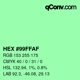 Color code: HEX #99FFAF | qconv.com