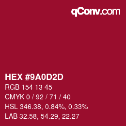 Color code: HEX #9A0D2D | qconv.com