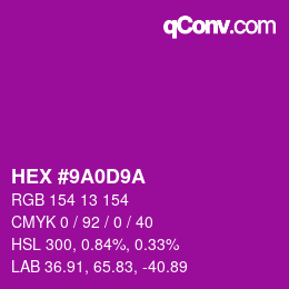 Color code: HEX #9A0D9A | qconv.com