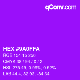 颜色代码: HEX #9A0FFA | qconv.com