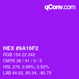 Color code: HEX #9A16F2 | qconv.com