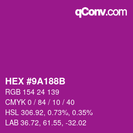 Color code: HEX #9A188B | qconv.com