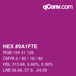 Color code: HEX #9A1F7E | qconv.com