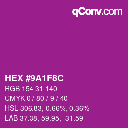 Color code: HEX #9A1F8C | qconv.com