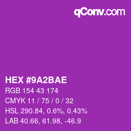 Color code: HEX #9A2BAE | qconv.com