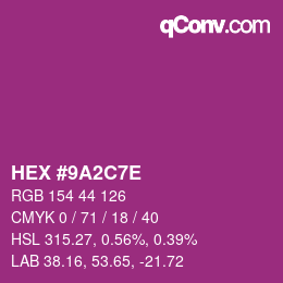 Color code: HEX #9A2C7E | qconv.com