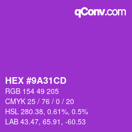 Color code: HEX #9A31CD | qconv.com