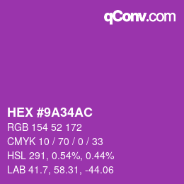 Color code: HEX #9A34AC | qconv.com
