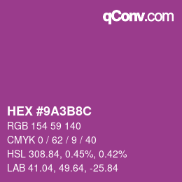 Color code: HEX #9A3B8C | qconv.com