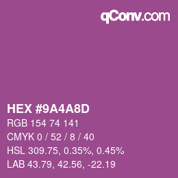 Color code: HEX #9A4A8D | qconv.com