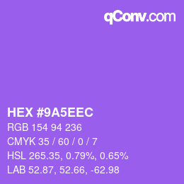 Color code: HEX #9A5EEC | qconv.com