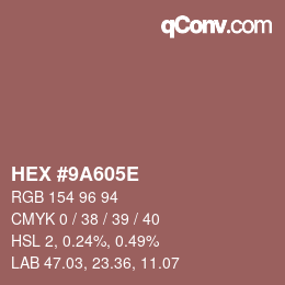 Color code: HEX #9A605E | qconv.com