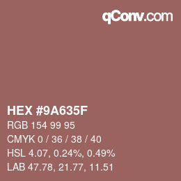 Color code: HEX #9A635F | qconv.com