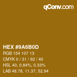 Color code: HEX #9A6B0D | qconv.com