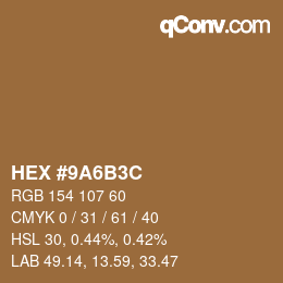 Color code: HEX #9A6B3C | qconv.com