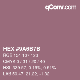Color code: HEX #9A6B7B | qconv.com