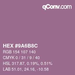 Color code: HEX #9A6B8C | qconv.com