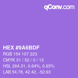 Color code: HEX #9A6BDF | qconv.com