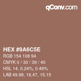 Color code: HEX #9A6C5E | qconv.com