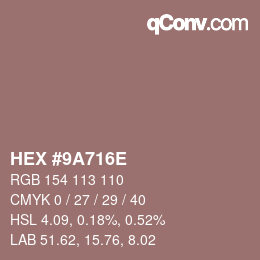 Color code: HEX #9A716E | qconv.com
