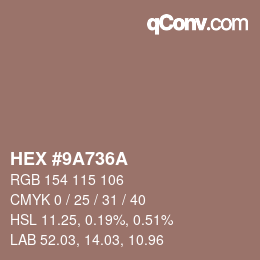 Color code: HEX #9A736A | qconv.com