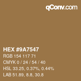 颜色代码: HEX #9A7547 | qconv.com