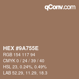 Color code: HEX #9A755E | qconv.com