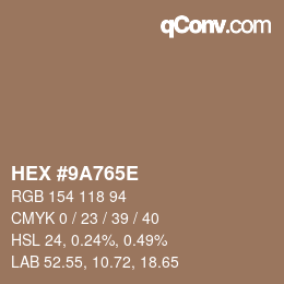 Color code: HEX #9A765E | qconv.com