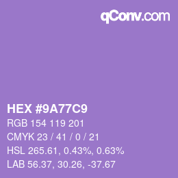 Color code: HEX #9A77C9 | qconv.com