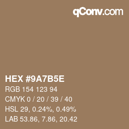 Color code: HEX #9A7B5E | qconv.com